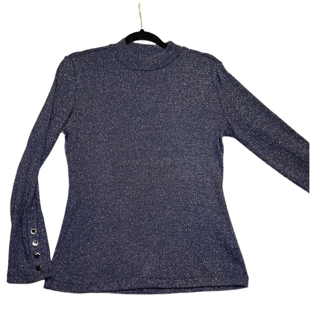 NWT Violets & Roses Long Sleeve Metallic Ribbed Top Night Sky